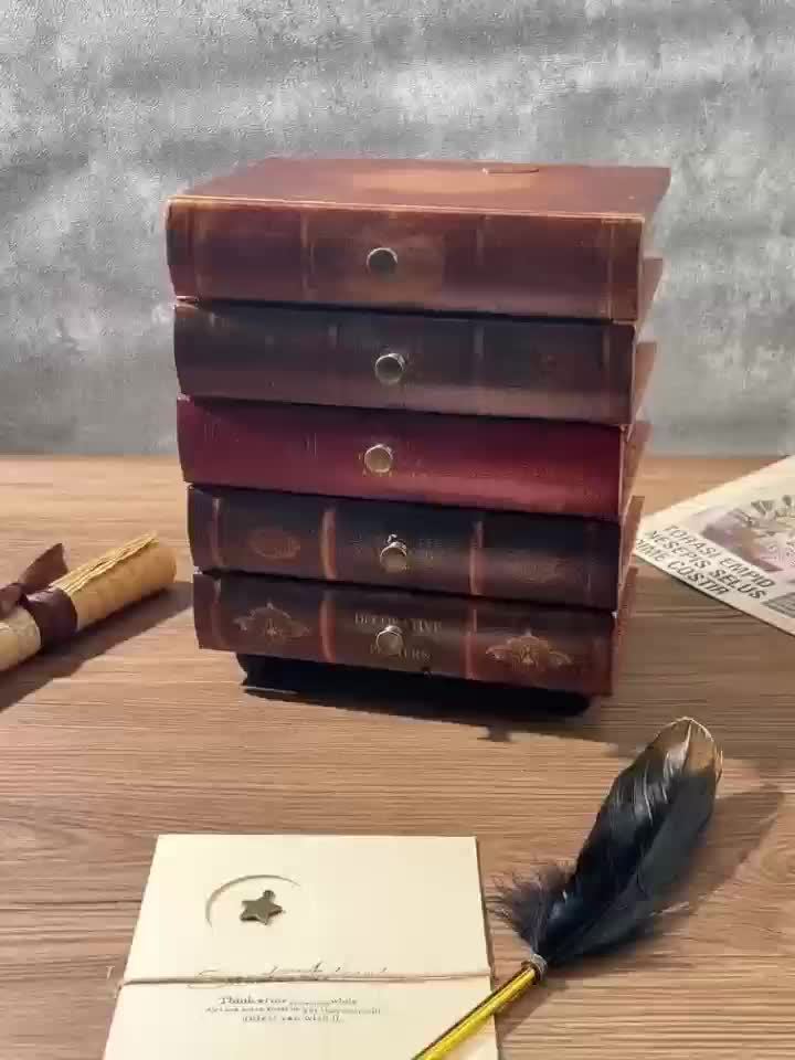 Holz-Schmuckbox Librovana | 5 Schubladen im Buch-Design | Vintage-Stil | Organizer für Schmuck & Sammlerstücke