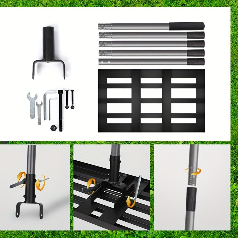 LawnMaster Pro Rasen-Nivellierer | Edelstahl & Aluminium | Offenes Rostdesign | 198 × 43,2 cm