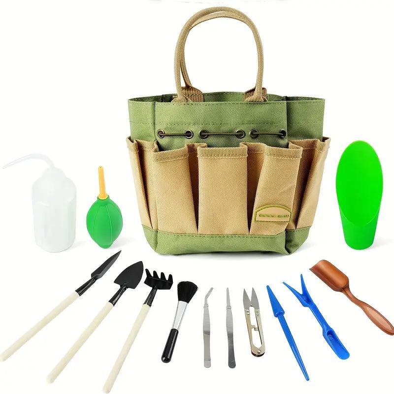 Planturo Mini Gartenwerkzeug-Set | 13-teilig | Für Bonsai, Sukkulenten & Zimmerpflanzen | Mit Organizer-Tasche