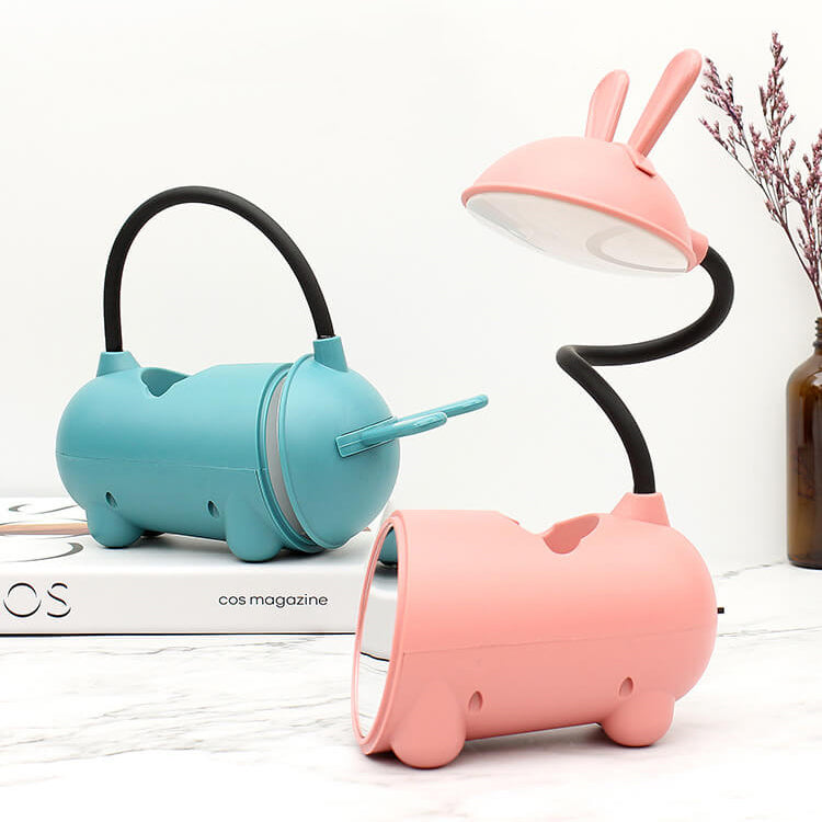 LED Schreibtischlampe Kaninchen | USB & Touch | Mit Stifthalter | Rosa, Grün, Blau