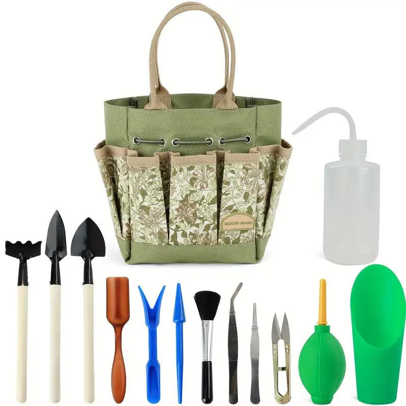 Planturo Mini Gartenwerkzeug-Set | 13-teilig | Für Bonsai, Sukkulenten & Zimmerpflanzen | Mit Organizer-Tasche