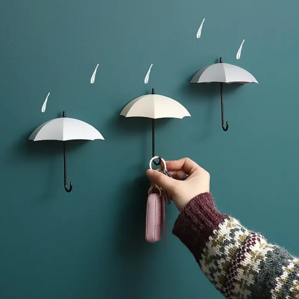 Wandhaken Umbrello | Regenschirm-Design | Selbstklebend & Bohrfrei | 3er-Set Pastell/Neutral