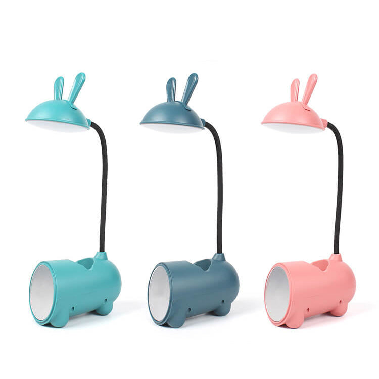LED Schreibtischlampe Kaninchen | USB & Touch | Mit Stifthalter | Rosa, Grün, Blau