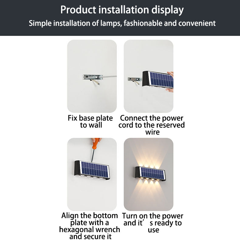 Lumiora Moderne Solar-LED-Wandleuchte für Außen | Rechteckiges Design | IP56 Wasserdicht | Verschiedene Größen & Lichtstärken