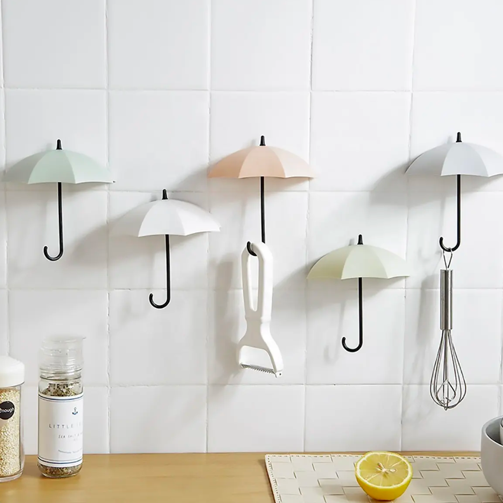 Wandhaken Umbrello | Regenschirm-Design | Selbstklebend & Bohrfrei | 3er-Set Pastell/Neutral
