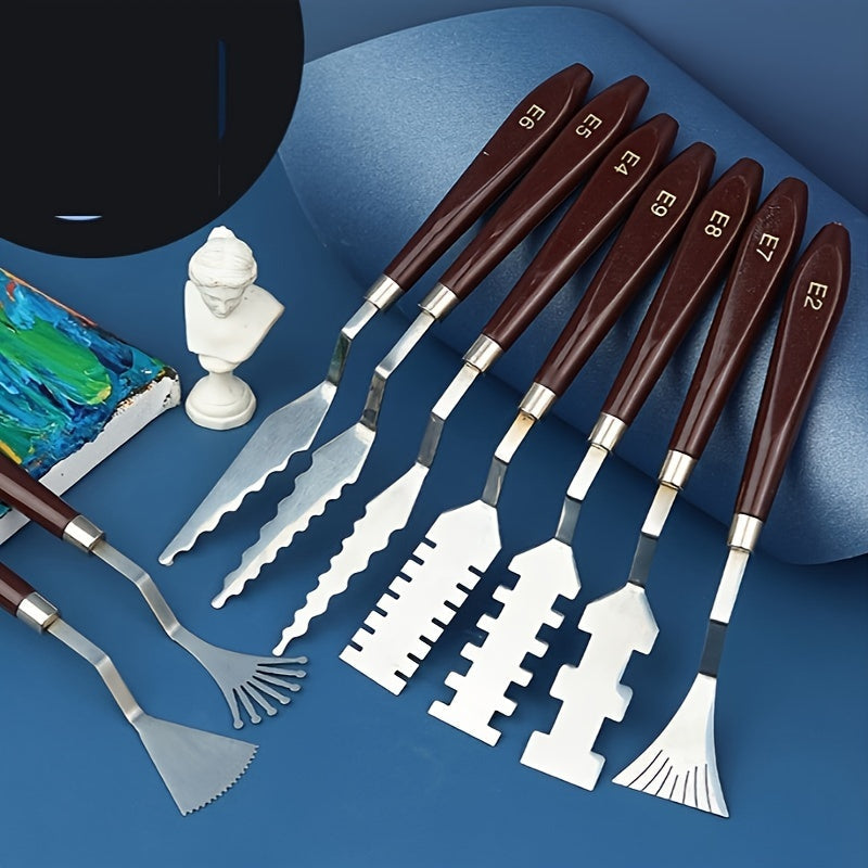 Picturio Malmesser-Set 9-teilig | Edelstahl & Holzgriff | Für Öl- & Acrylmalerei | Verschiedene Formen für kreative Techniken