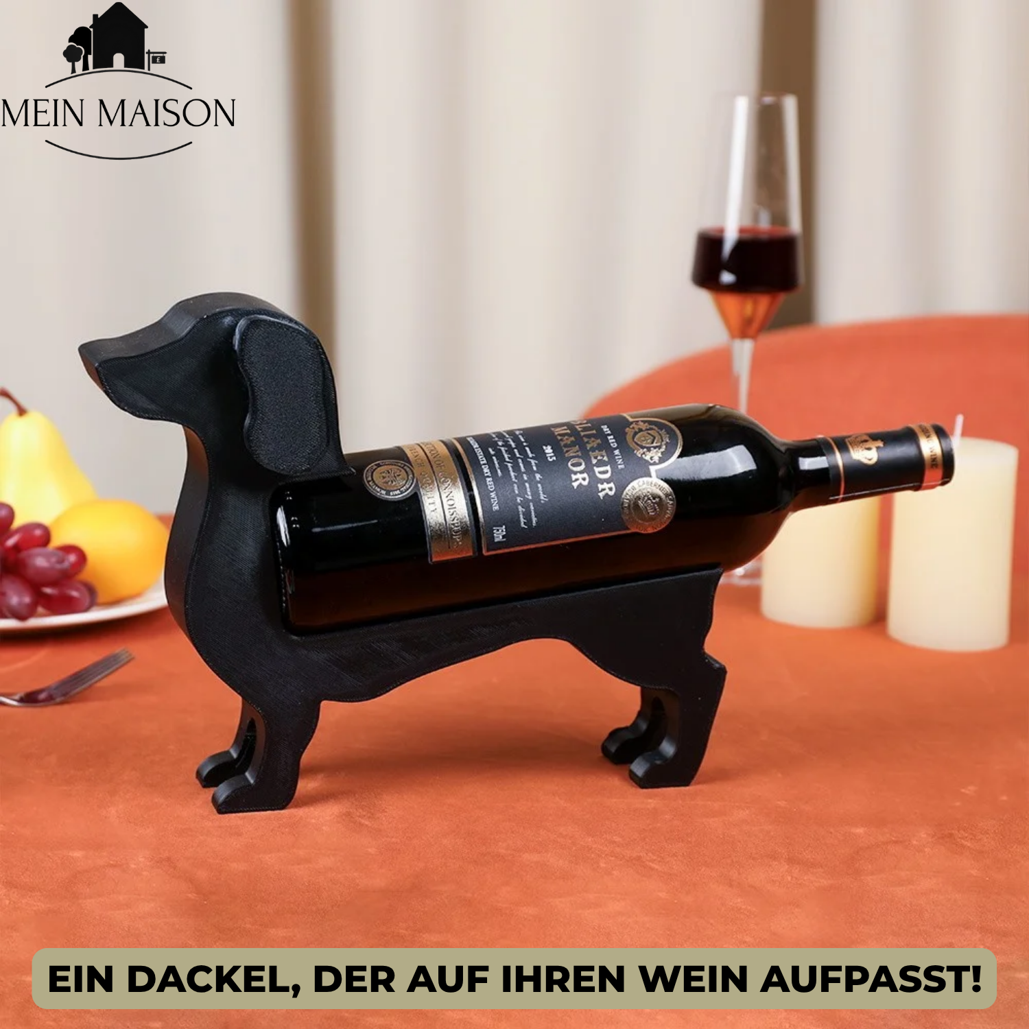 Weinflaschenhalter Dackel CorkHound | Originelles Design | Stabil & Dekorativ | Für 375–500 ml