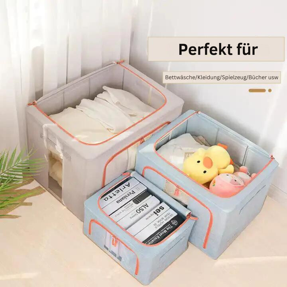 FoldiView - Zusammenklappbare Aufbewahrungsbox mit Metallrahmen und Fenstern
