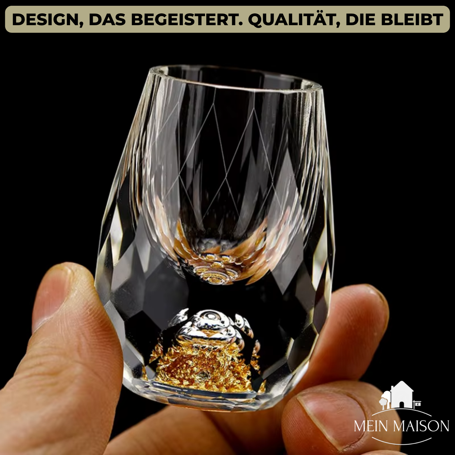 Kristall-Schnapsglas GemChisel | Luxuriöses Design mit Pailletten | Stabil & Handgeschliffen | 10 ml