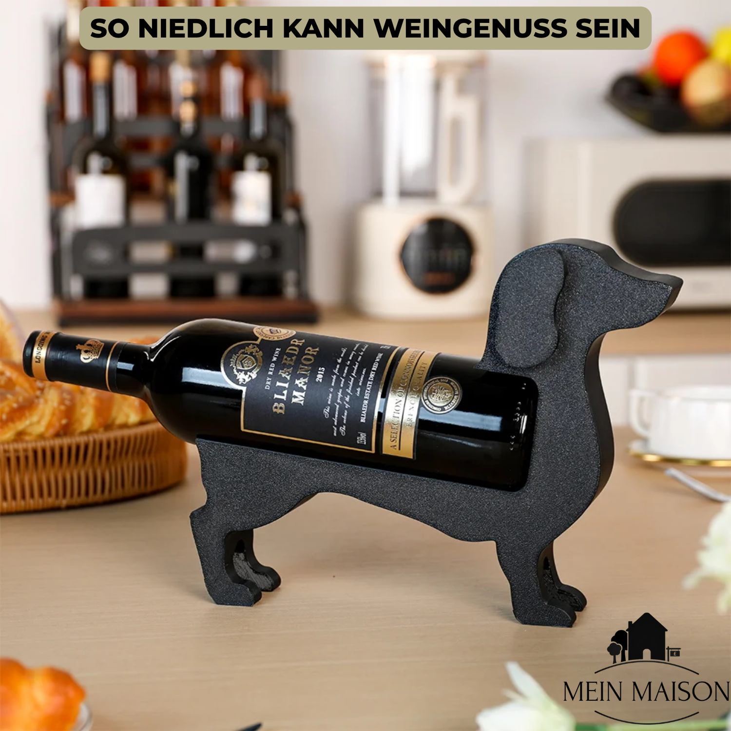 Weinflaschenhalter Dackel CorkHound | Originelles Design | Stabil & Dekorativ | Für 375–500 ml