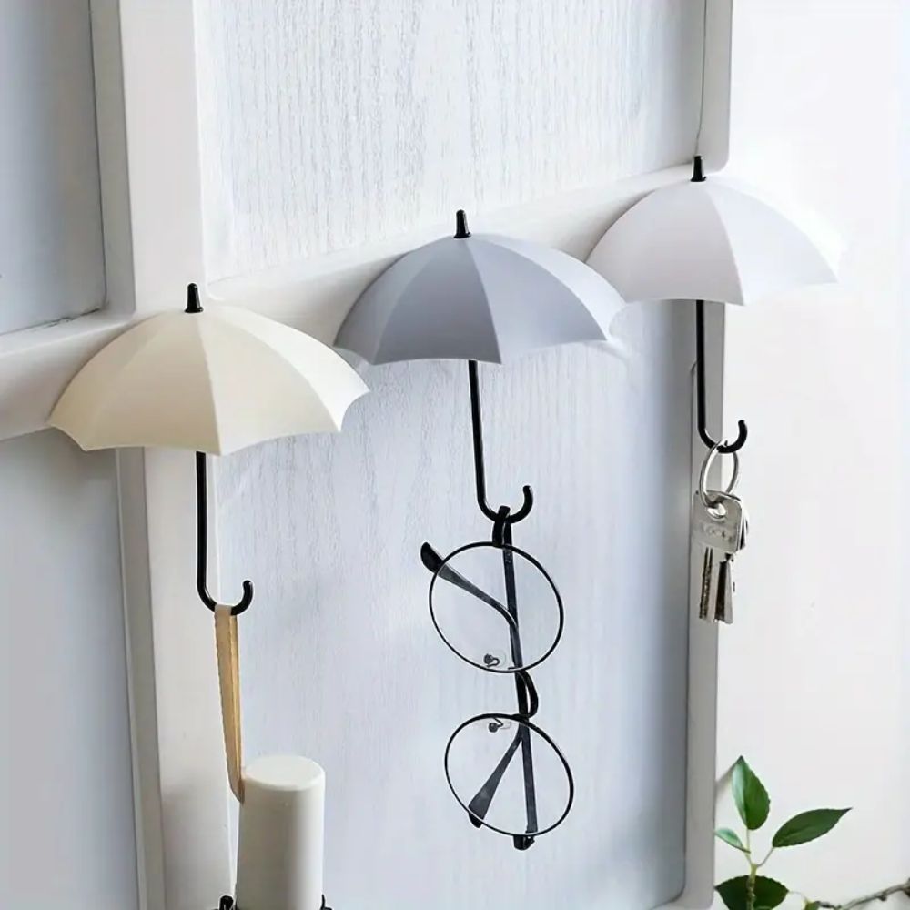 Wandhaken Umbrello | Regenschirm-Design | Selbstklebend & Bohrfrei | 3er-Set Pastell/Neutral