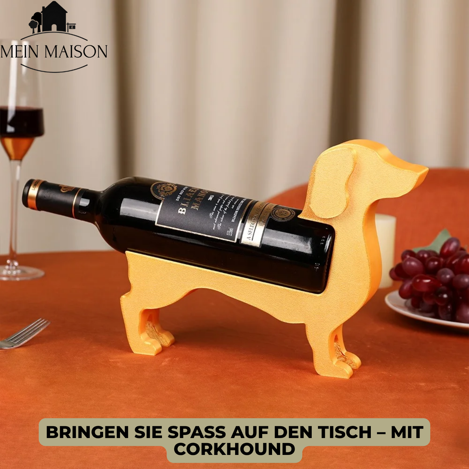Weinflaschenhalter Dackel CorkHound | Originelles Design | Stabil & Dekorativ | Für 375–500 ml