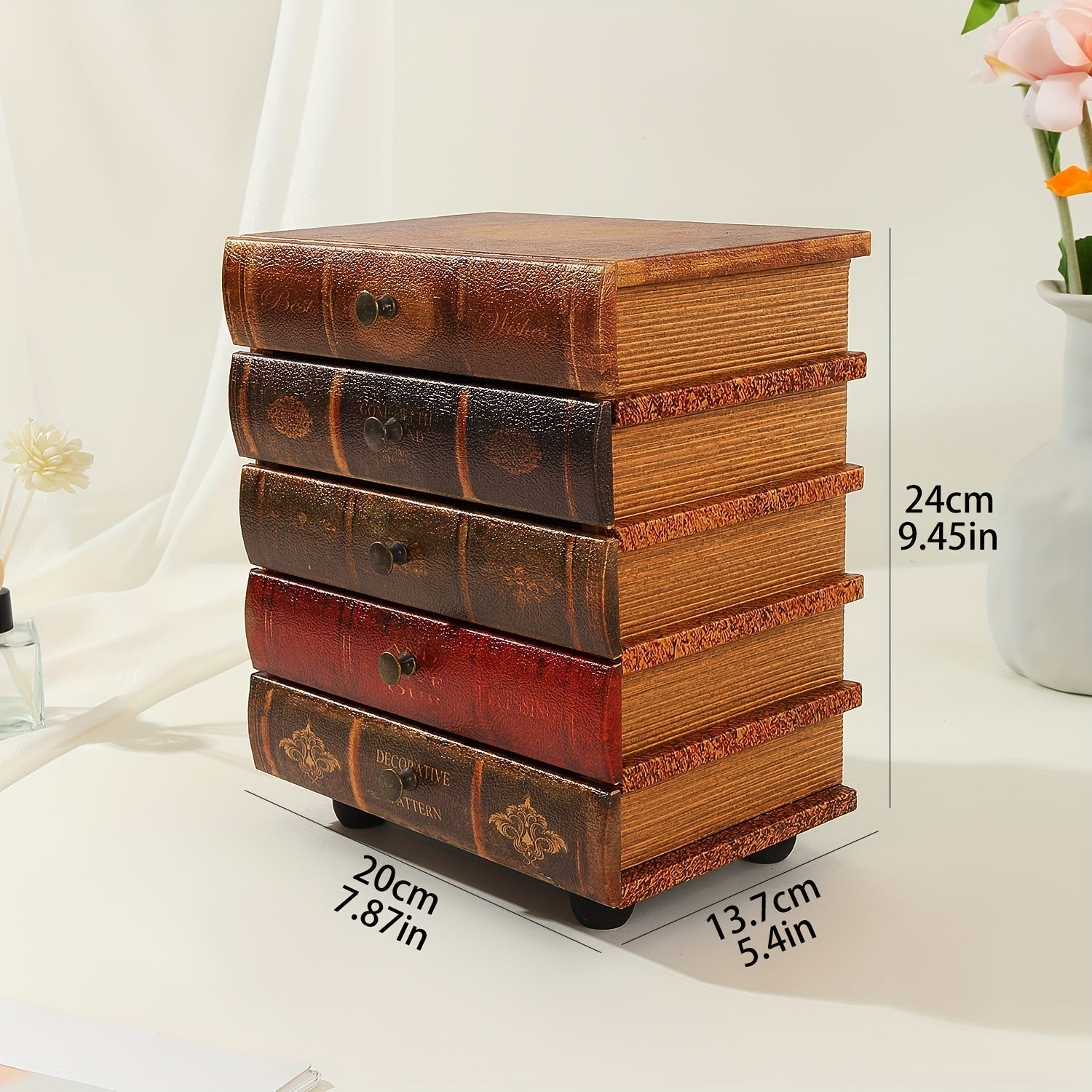 Holz-Schmuckbox Librovana | 5 Schubladen im Buch-Design | Vintage-Stil | Organizer für Schmuck & Sammlerstücke