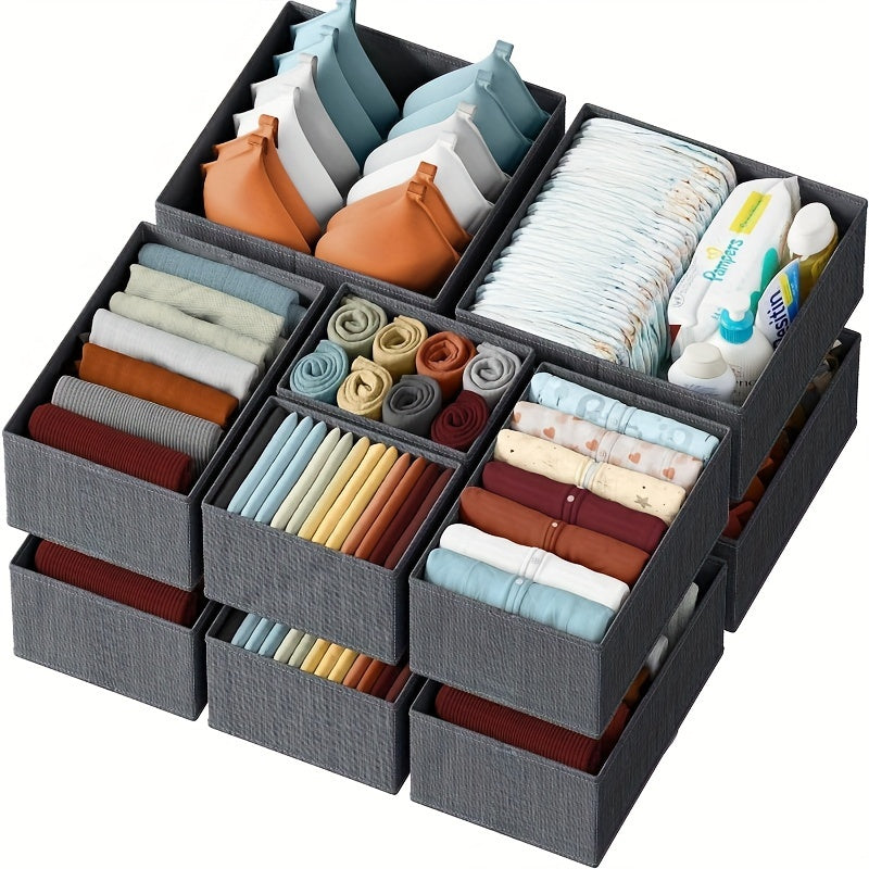 KidyTidy 12er Set Schubladen-Organizer für Kinderzimmer | Atmungsaktiv & Faltbar | Non-Woven Stoff | Hellgrau mit Weiß