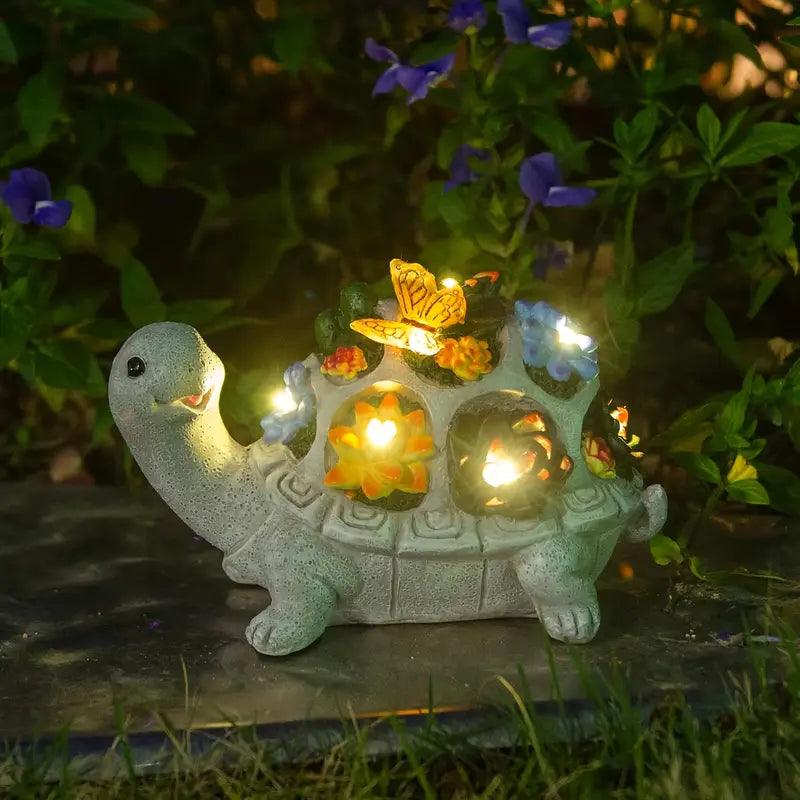 Solaro Turtle Garden | Solar-Schildkrötenstatue mit LED & Sukkulenten | Für Garten, Terrasse & Balkon