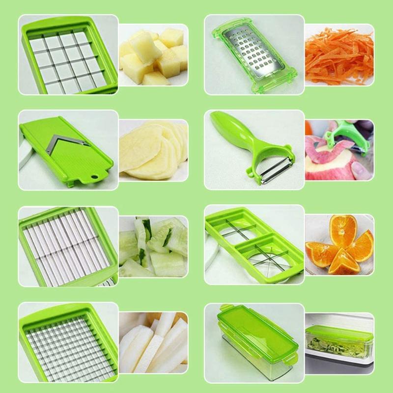 CutMate Multifunktionaler Gemüseschneider 12-in-1 | Mit Auffangbehälter & Fingerschutz | Edelstahlklingen | Kompakt & Sicher