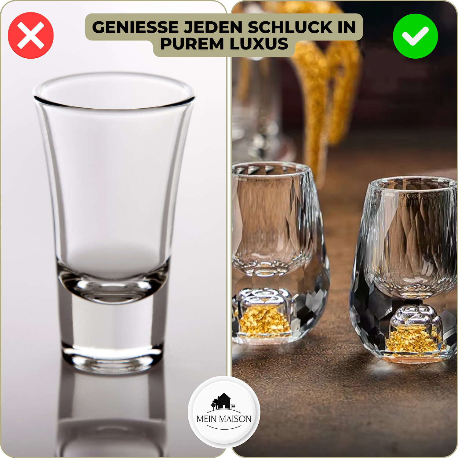 Kristall-Schnapsglas GemChisel | Luxuriöses Design mit Pailletten | Stabil & Handgeschliffen | 10 ml