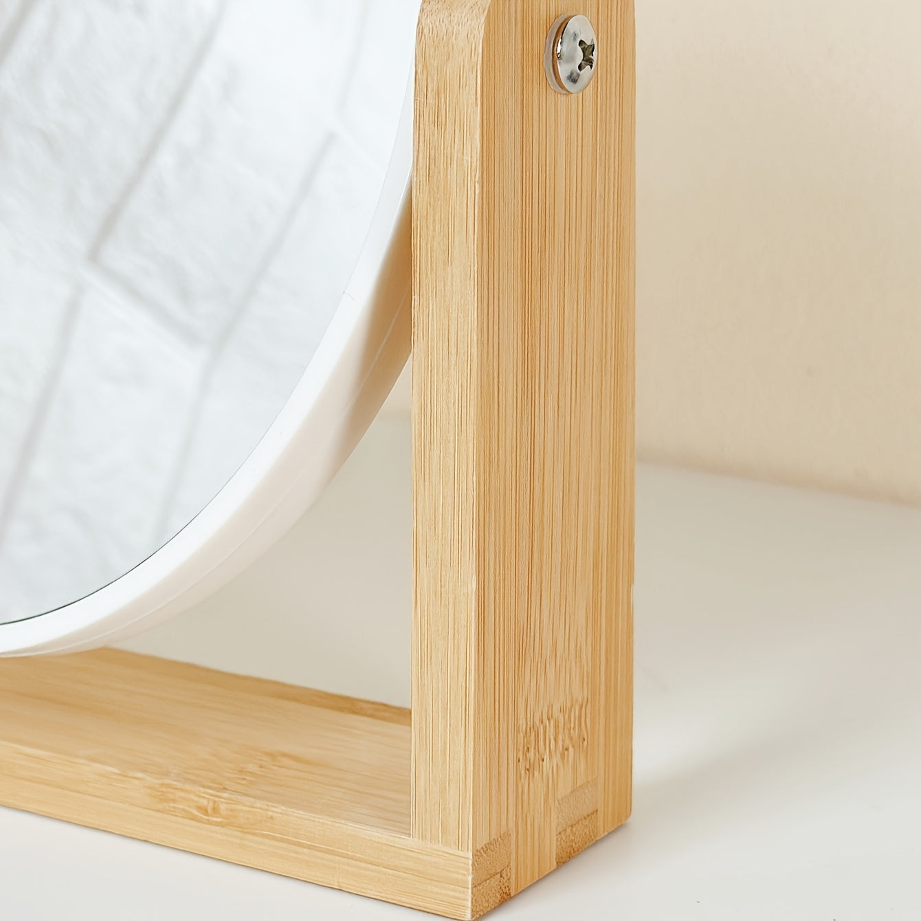 Miravelle Drehbarer Kosmetikspiegel mit Vergrößerung | Holzrahmen & Glas | 21×18×5 cm | Beidseitig nutzbar | Kompakt & stilvoll
