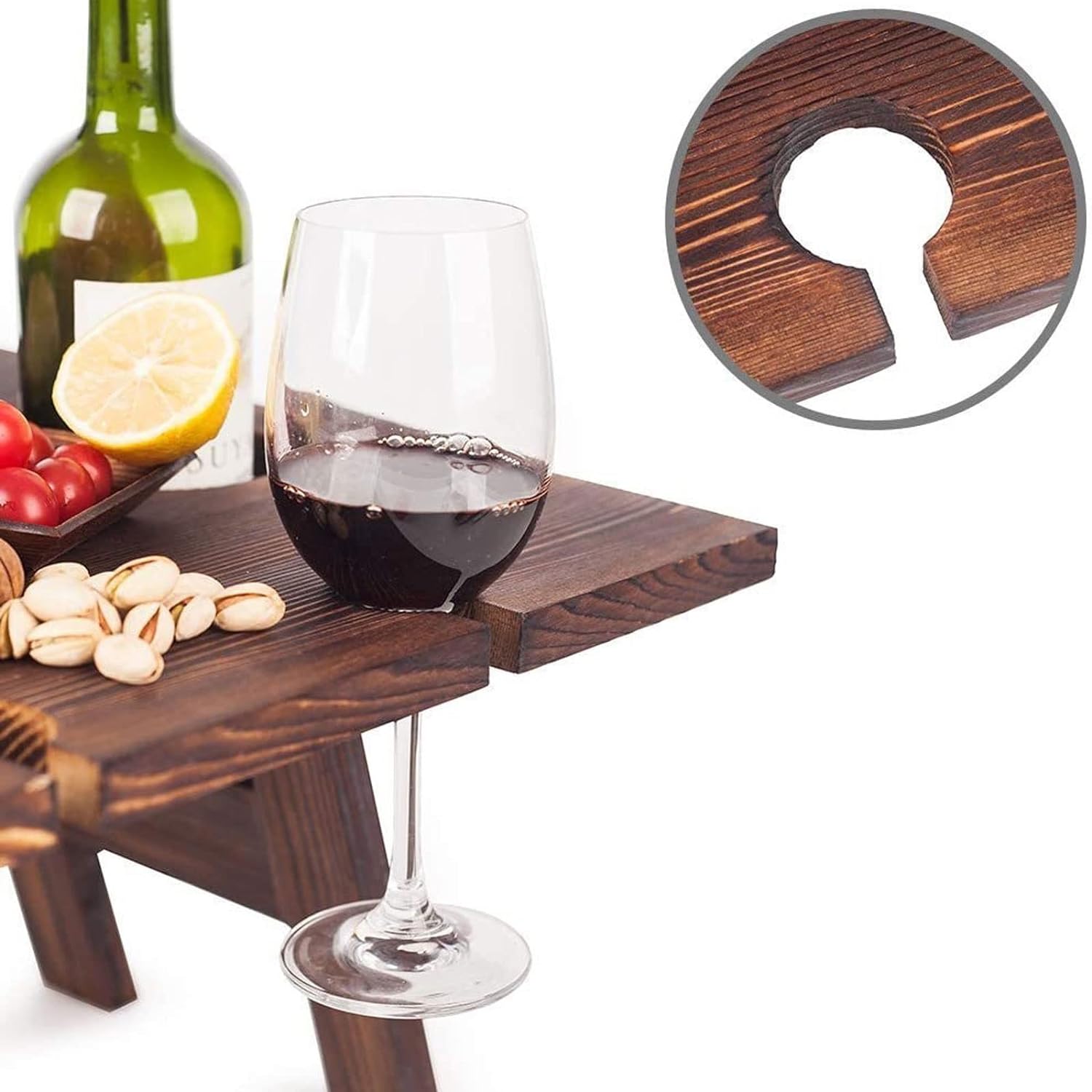 Tragbarer Weintisch Vinlora FoldWood | Faltbar & Mobil | Aus Holz | Mit Flaschen- & Glashalter | Für Picknick, Garten & Camping