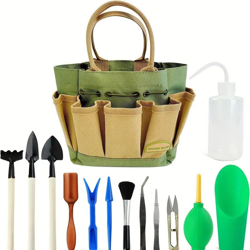 Planturo Mini Gartenwerkzeug-Set | 13-teilig | Für Bonsai, Sukkulenten & Zimmerpflanzen | Mit Organizer-Tasche