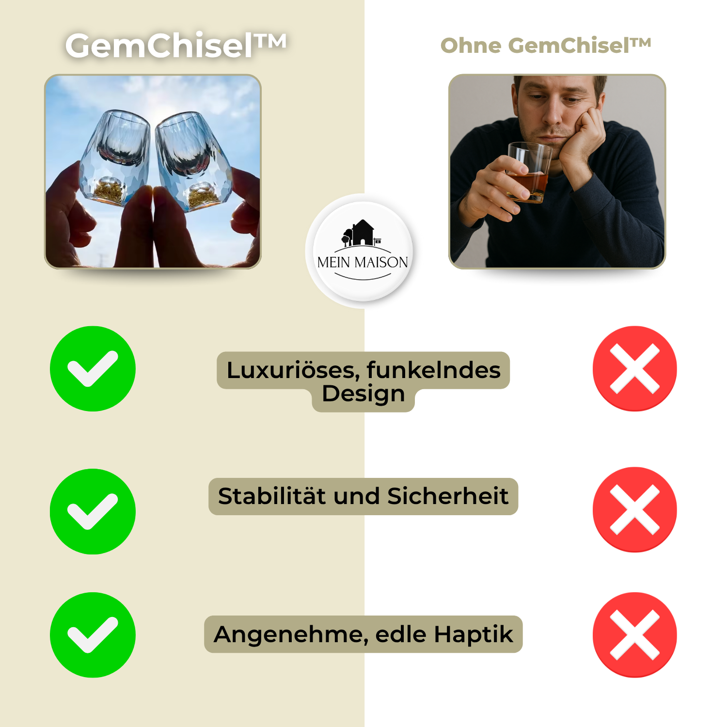 Kristall-Schnapsglas GemChisel | Luxuriöses Design mit Pailletten | Stabil & Handgeschliffen | 10 ml