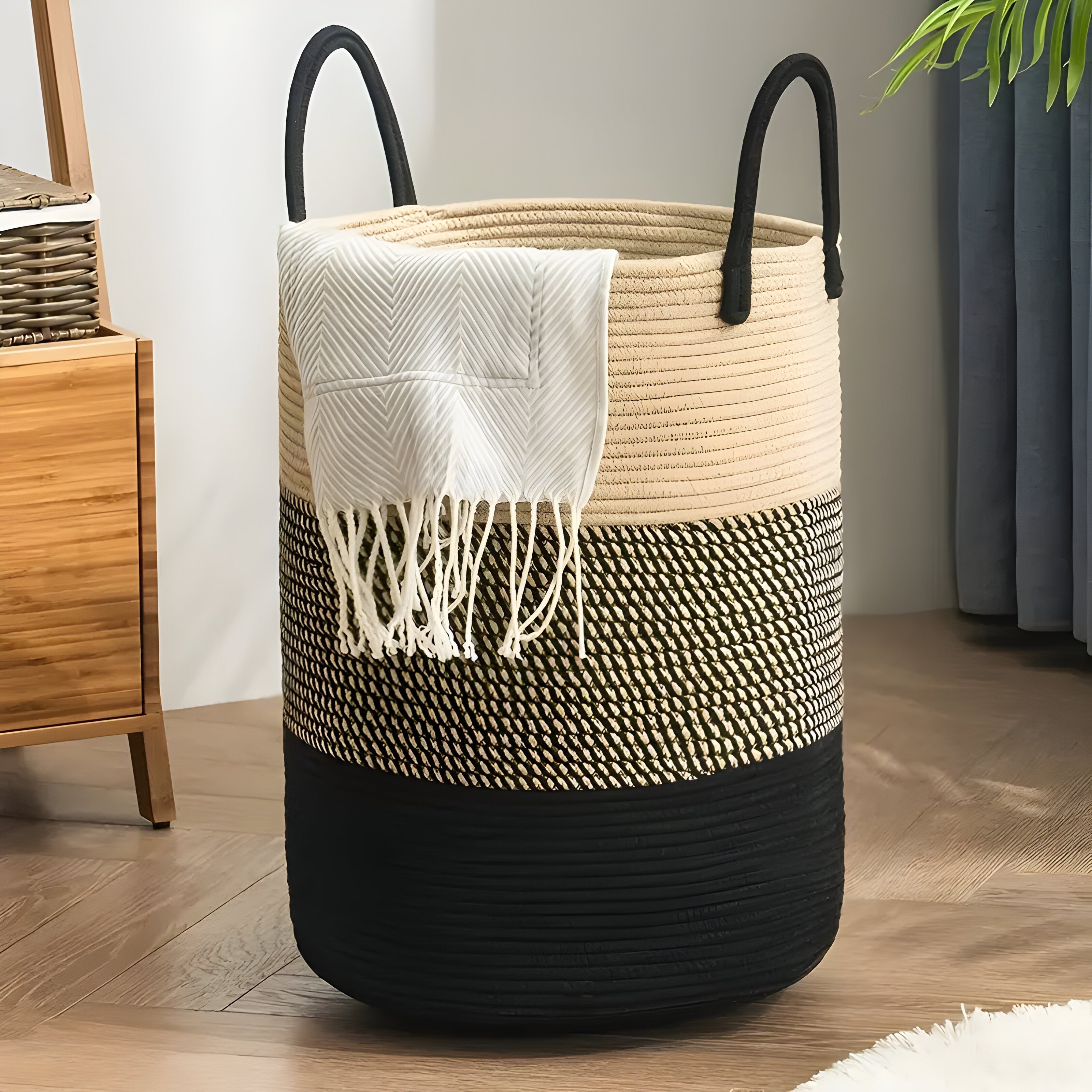 Aufbewahrungskorb CORDAVO | Faltbar & Robust | 50 L Volumen | Baumwollseil in Natur-Optik | 40×60 cm