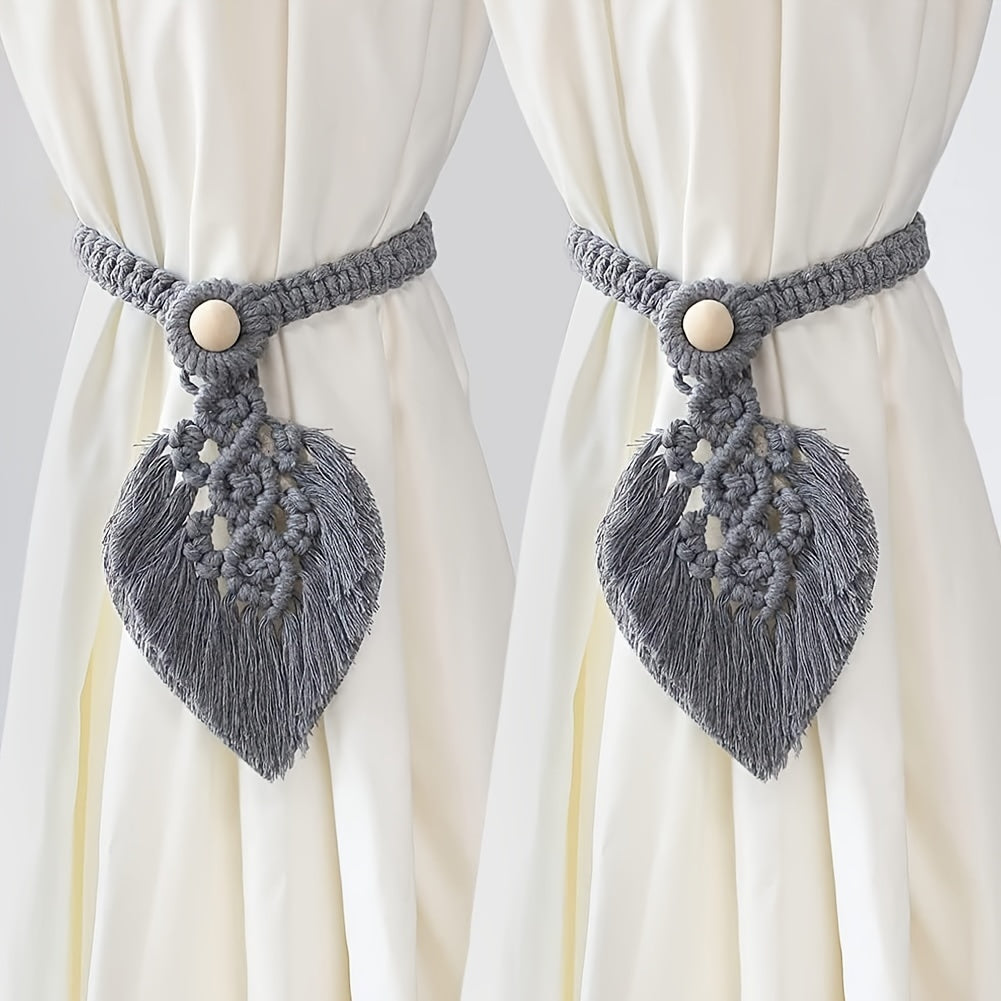 Boho-Gardinenhalter KNOTANA | 2er-Set | Handgeknüpft aus 100 % Baumwolle | 45 cm | Makramé-Stil