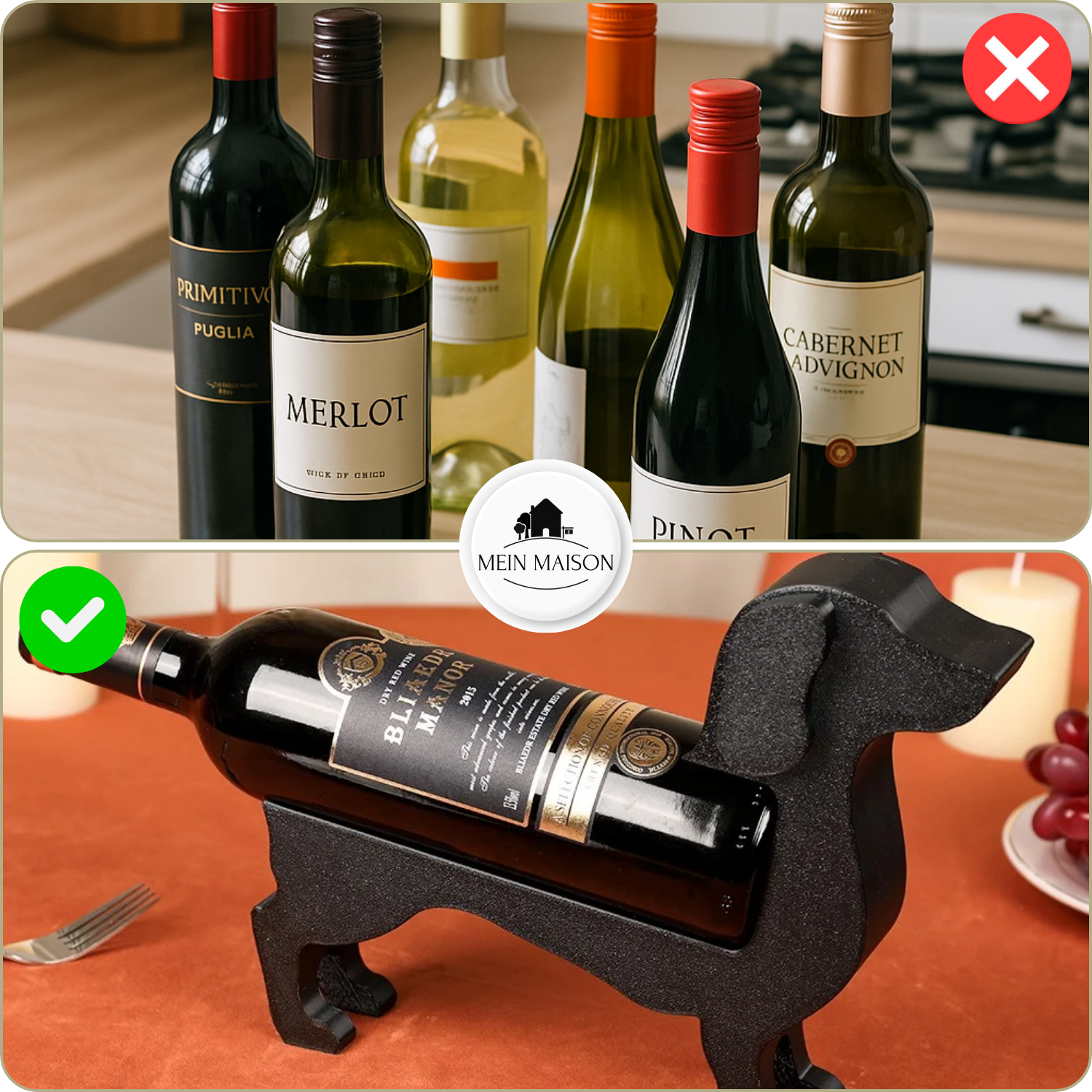 Weinflaschenhalter Dackel CorkHound | Originelles Design | Stabil & Dekorativ | Für 375–500 ml