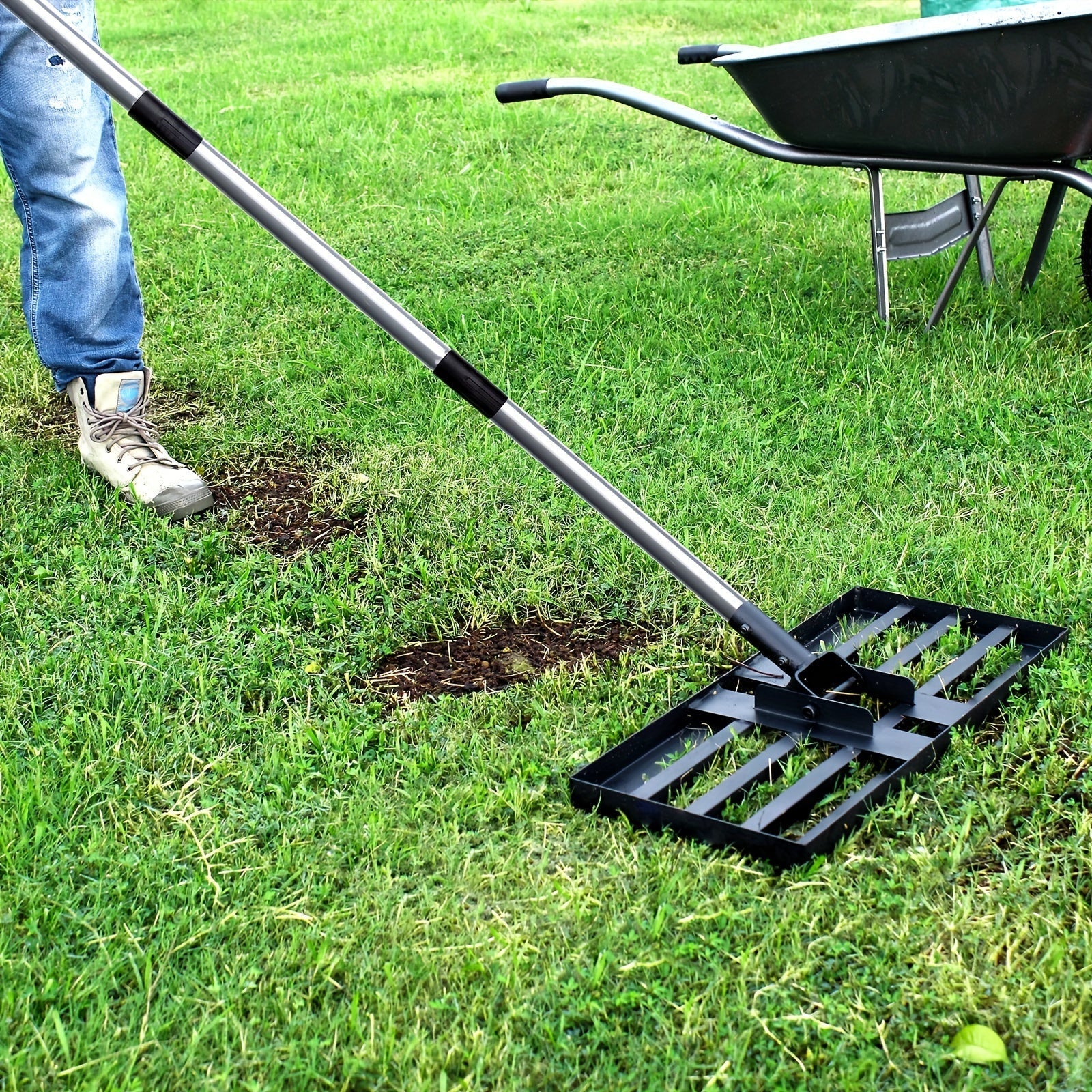 LawnMaster Pro Rasen-Nivellierer | Edelstahl & Aluminium | Offenes Rostdesign | 198 × 43,2 cm