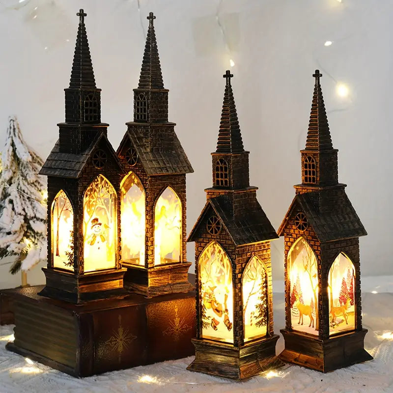 VitrinaGlow LED Deko-Lichter 4er-Set | Gotische Kirchenform & Buntglas-Effekt | Batteriebetrieben | Für Innen & Außen