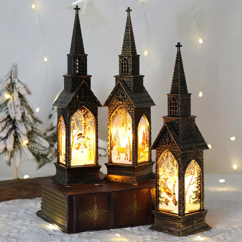 VitrinaGlow LED Deko-Lichter 4er-Set | Gotische Kirchenform & Buntglas-Effekt | Batteriebetrieben | Für Innen & Außen