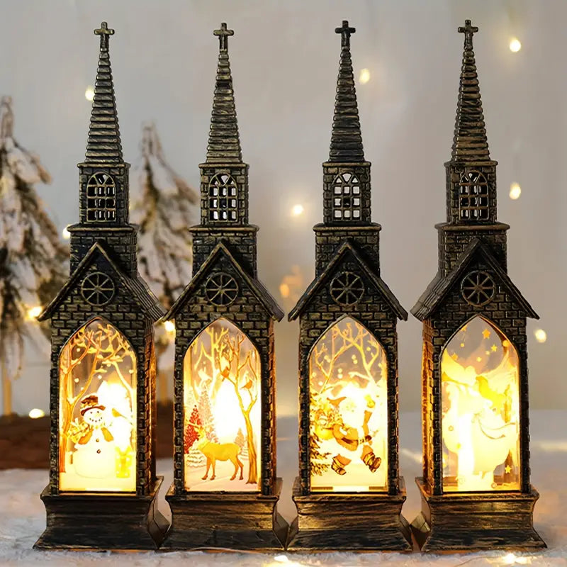 VitrinaGlow LED Deko-Lichter 4er-Set | Gotische Kirchenform & Buntglas-Effekt | Batteriebetrieben | Für Innen & Außen