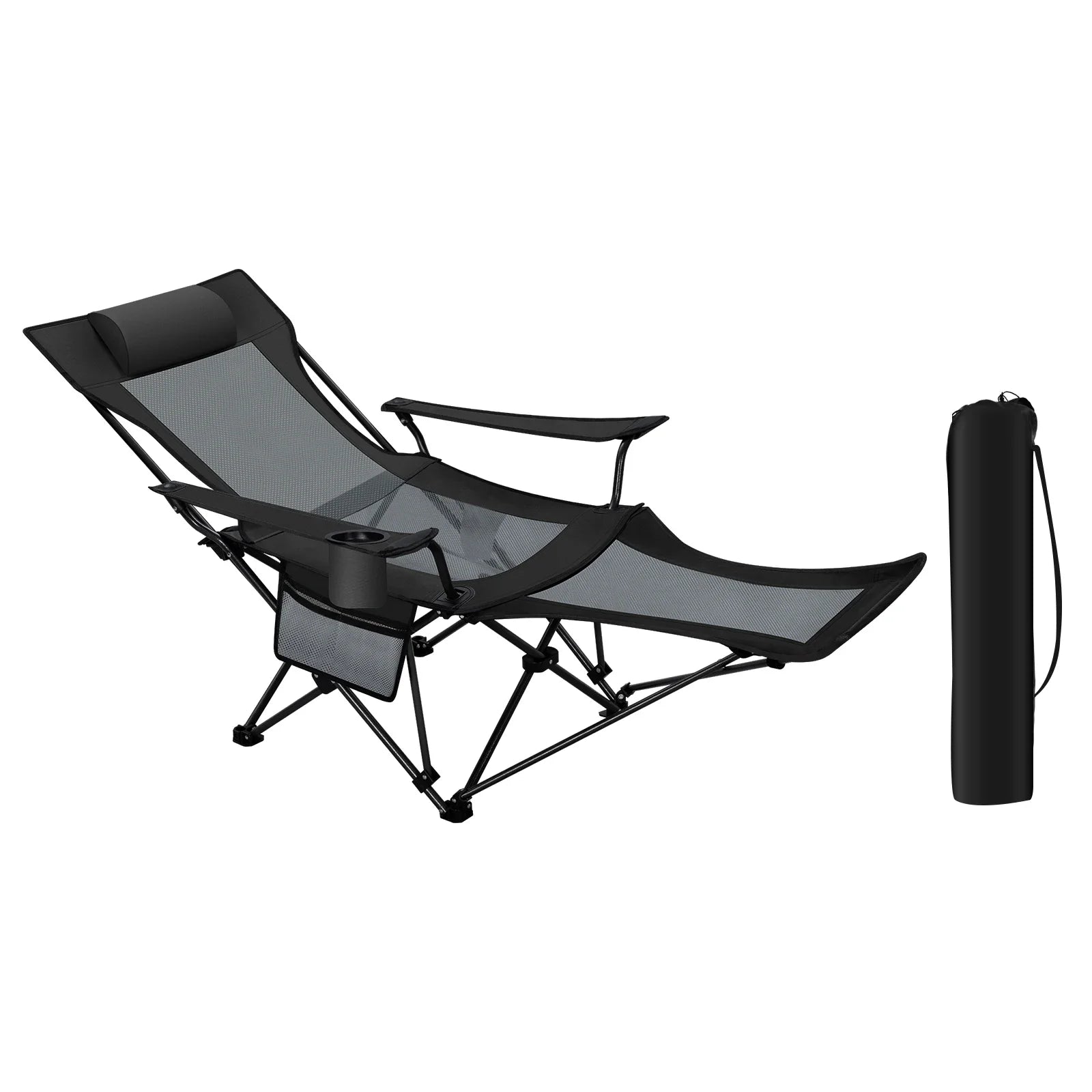 CAMPURE Relax Liegestuhl | Verstellbar & Klappbar | Mit Fußstütze | Ultraleicht & Tragbar – Schwarz/Grau