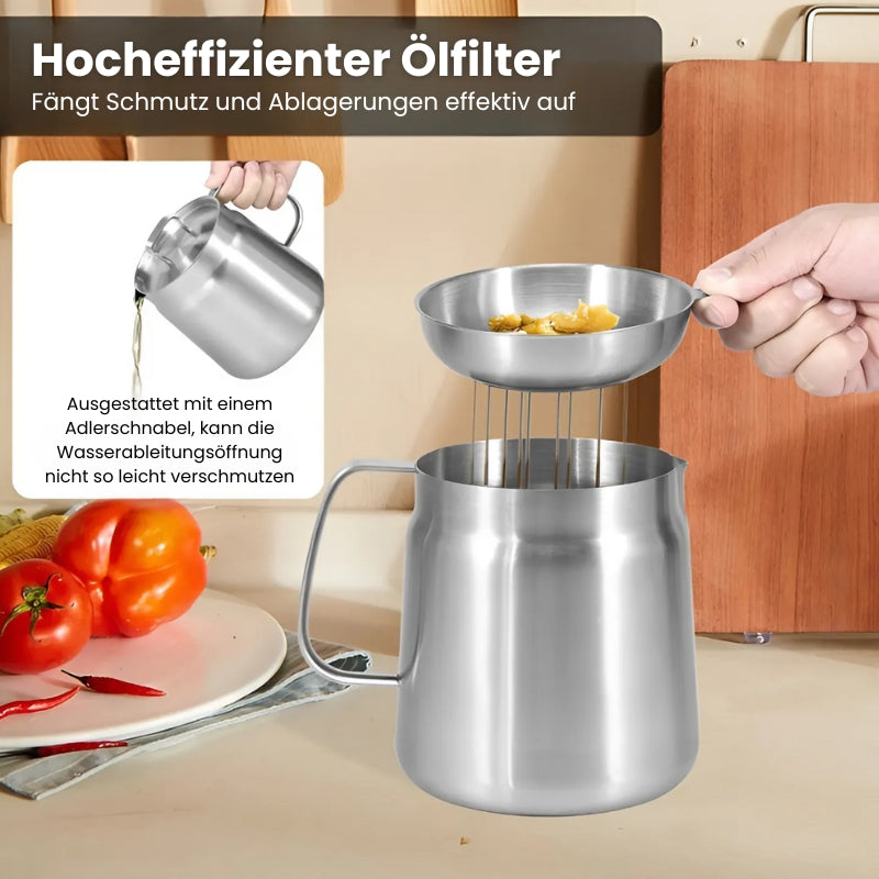 OilSaver - Küchenölbehälter aus Edelstahl mit Sieb