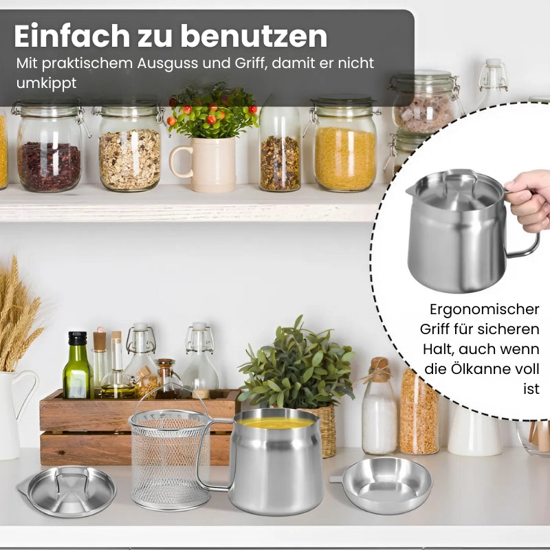 OilSaver - Küchenölbehälter aus Edelstahl mit Sieb