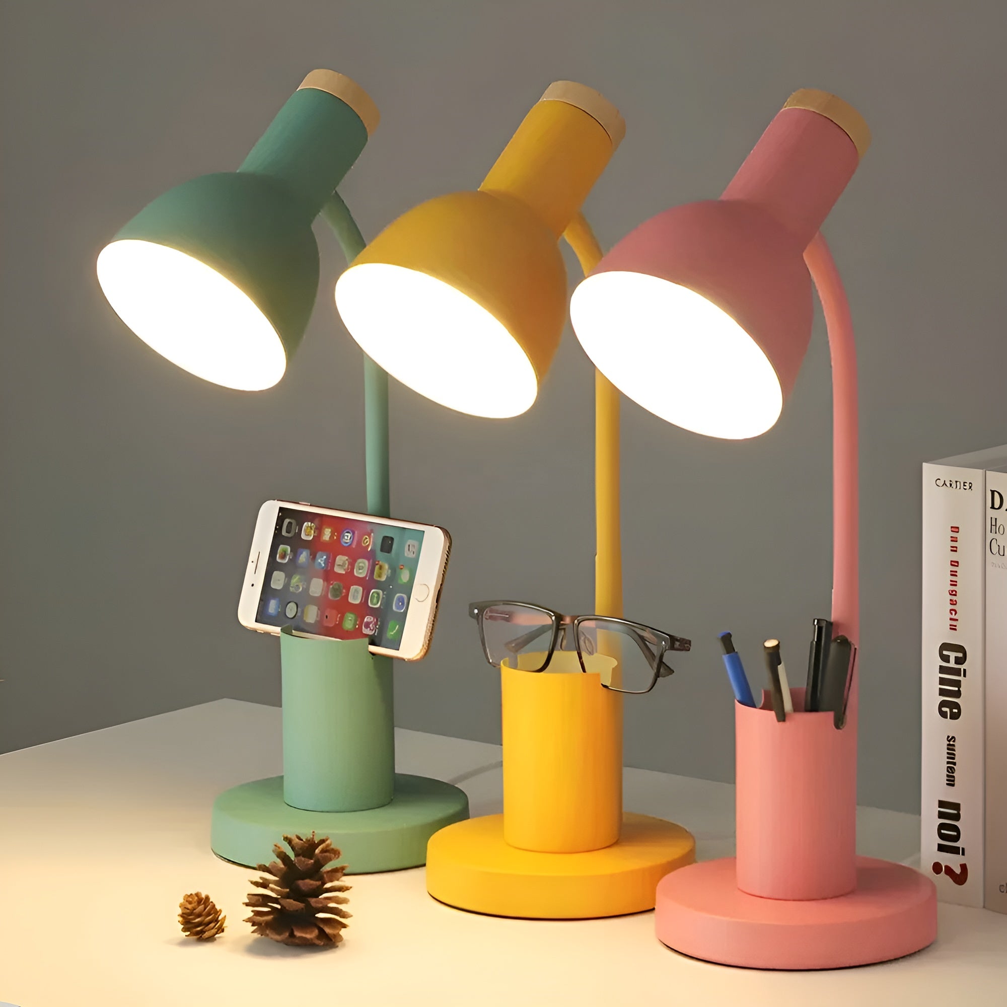 Lumis Desk | LED-Tischlampe mit Stifthalter | 3 Lichtfarben | Eisen & Marmor-Optik