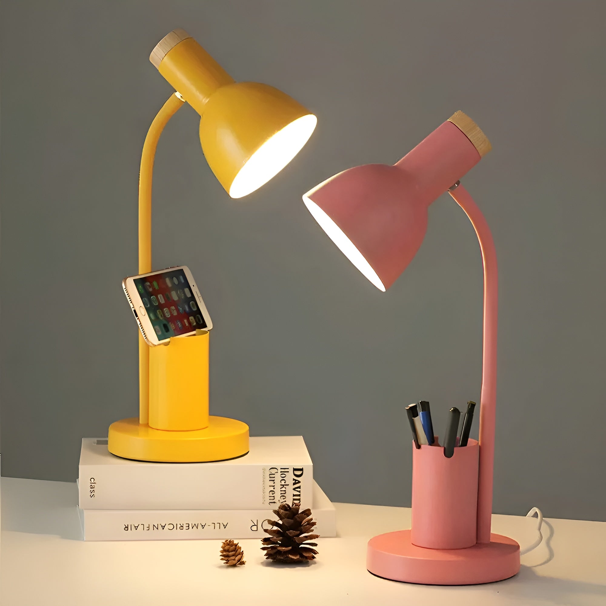 Lumis Desk | LED-Tischlampe mit Stifthalter | 3 Lichtfarben | Eisen & Marmor-Optik