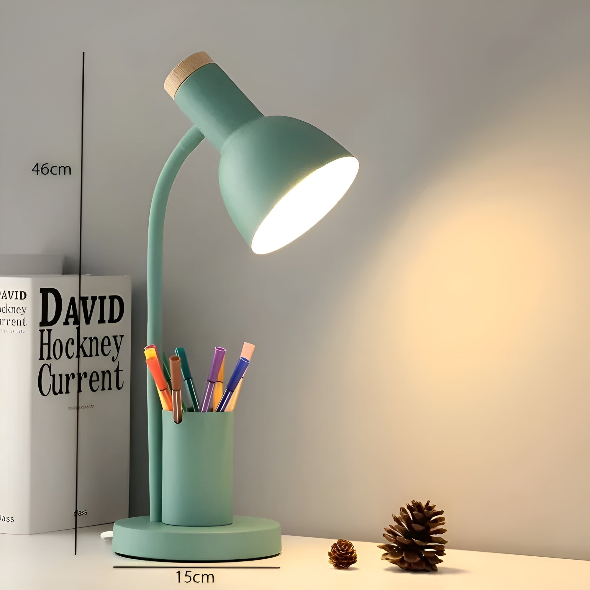 Lumis Desk | LED-Tischlampe mit Stifthalter | 3 Lichtfarben | Eisen & Marmor-Optik