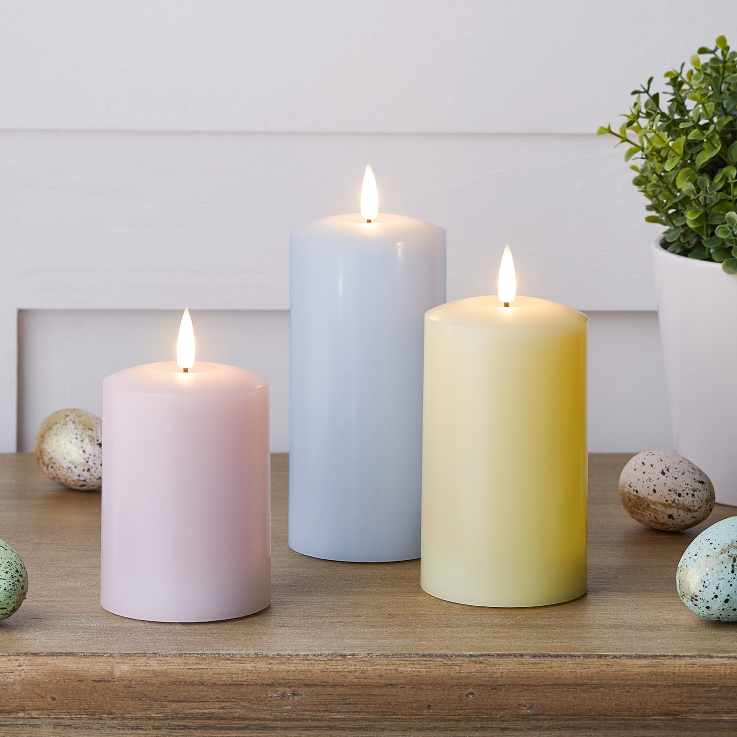 PastelGlow LED-Kerzen TruGlow | 3er-Set | Echtwachs | Pastellfarben & realistische Flamme