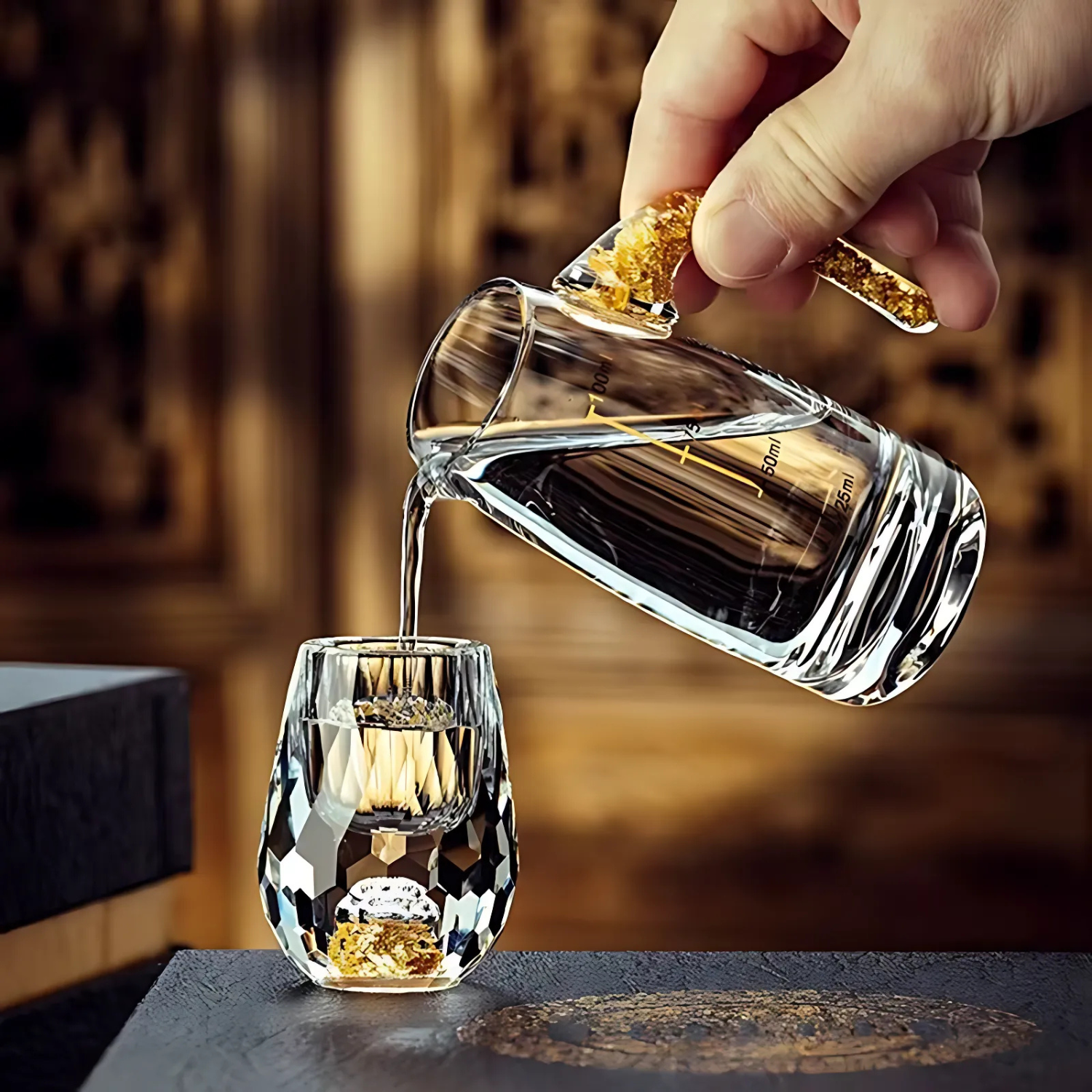 Kristall-Schnapsglas GemChisel | Luxuriöses Design mit Pailletten | Stabil & Handgeschliffen | 10 ml