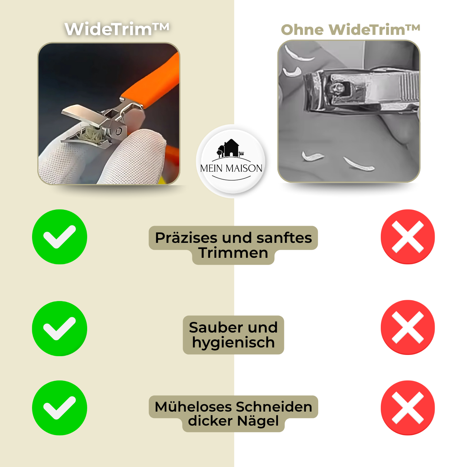 Nagelknipser WideTrim | Extra Breite Schneideöffnung | Anti-Spritz Design | Rostfreier Stahl