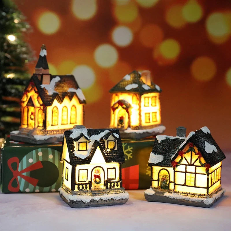 Weihnachts-Hauslicht | LED Nachtlicht | Harzfigur mit Batterie | Deko & Geschenk für Kinder
