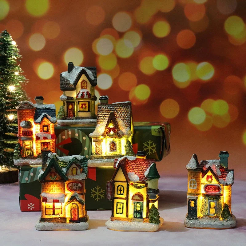 Weihnachts-Hauslicht | LED Nachtlicht | Harzfigur mit Batterie | Deko & Geschenk für Kinder