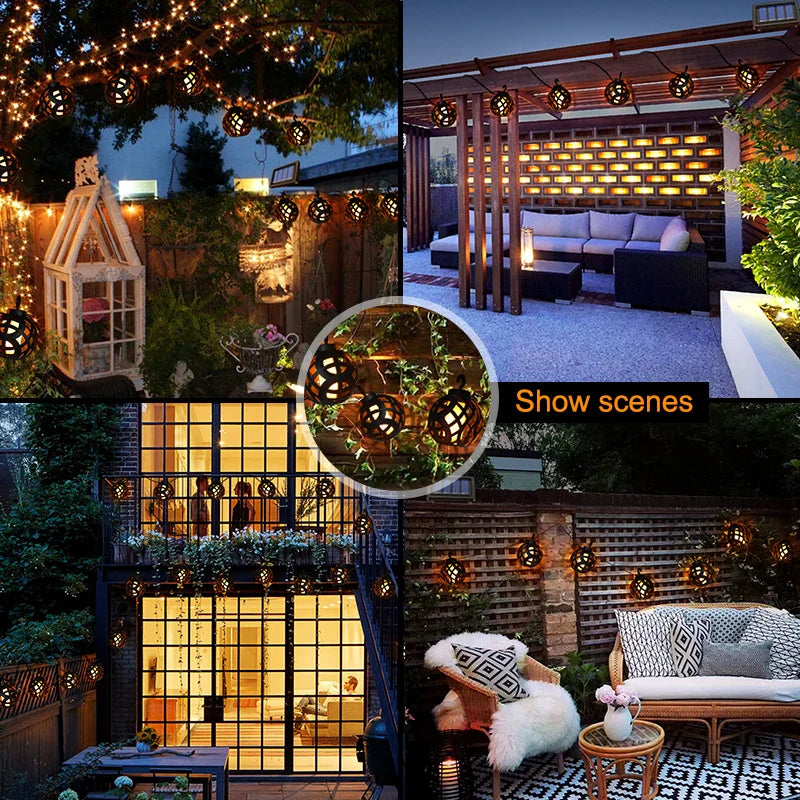 Flamara Solar Lichterkette mit Flammen-Effekt | 8 LED-Laternen | IP44 Wasserdicht | Für Garten, Terrasse & Balkon