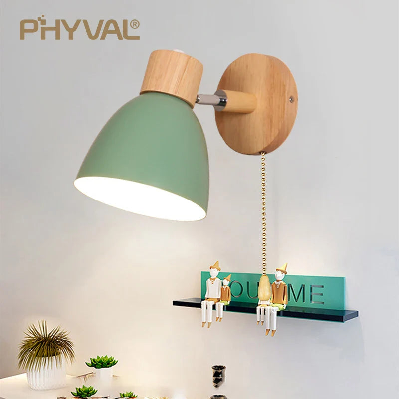 LumoNord Macaron Wandleuchte | Holz & Metall | 90° Schwenkbarer Lampenkopf | Skandinavisches Design | E27 Fassung (ohne Leuchtmittel)