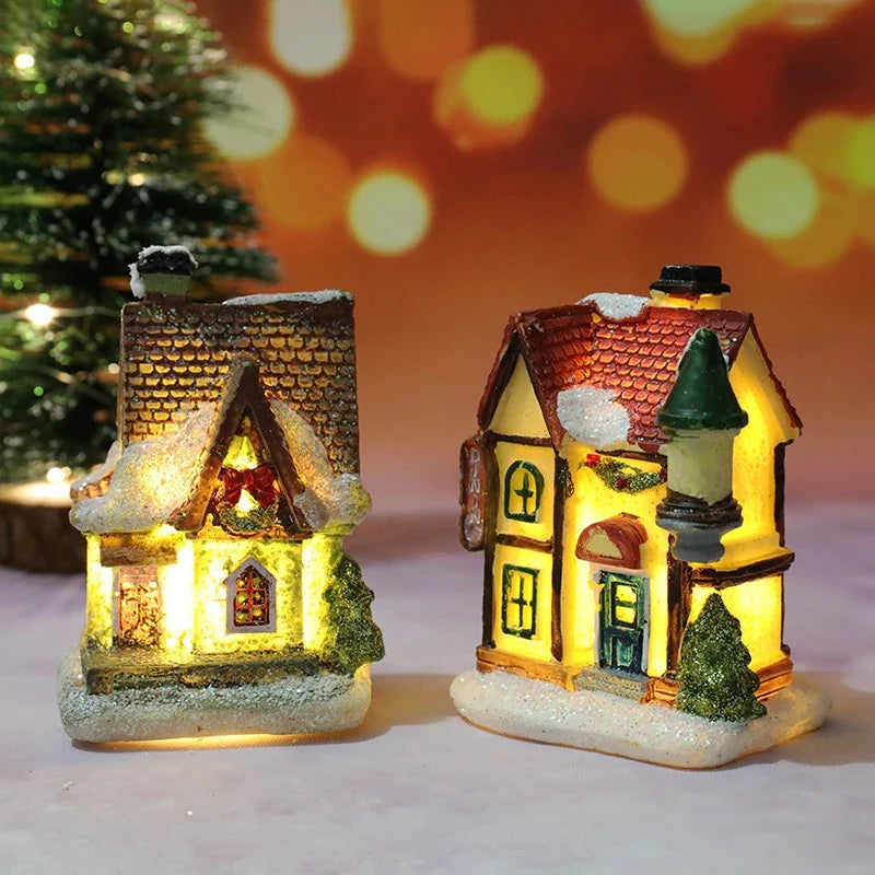 Weihnachts-Hauslicht | LED Nachtlicht | Harzfigur mit Batterie | Deko & Geschenk für Kinder