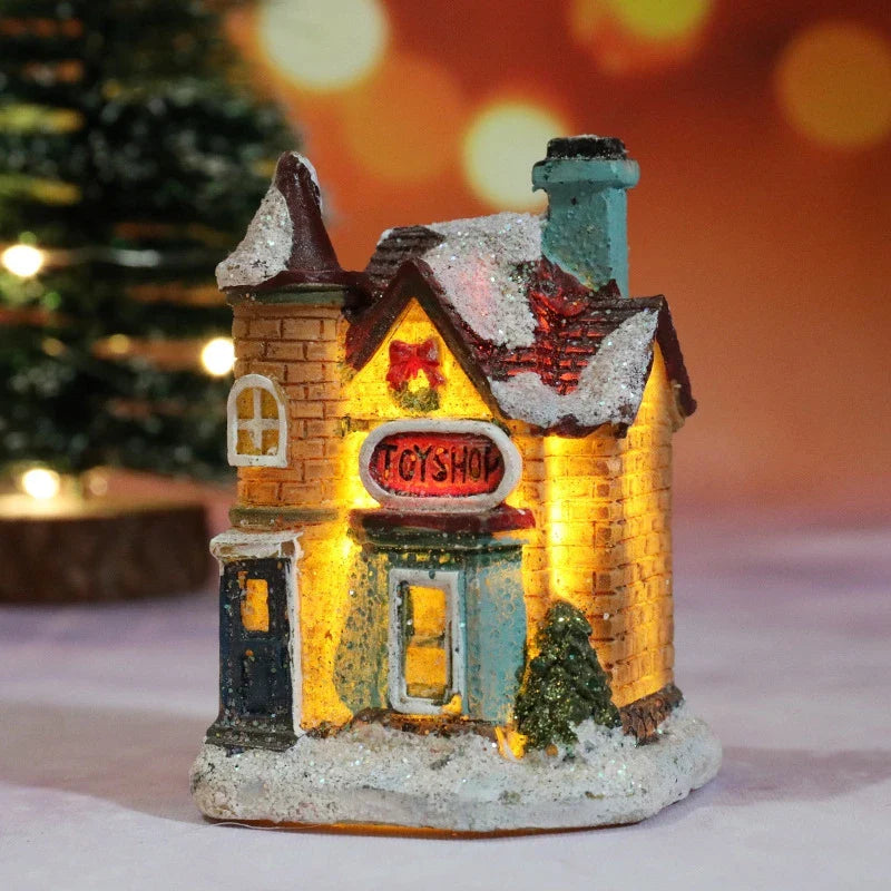 Weihnachts-Hauslicht | LED Nachtlicht | Harzfigur mit Batterie | Deko & Geschenk für Kinder