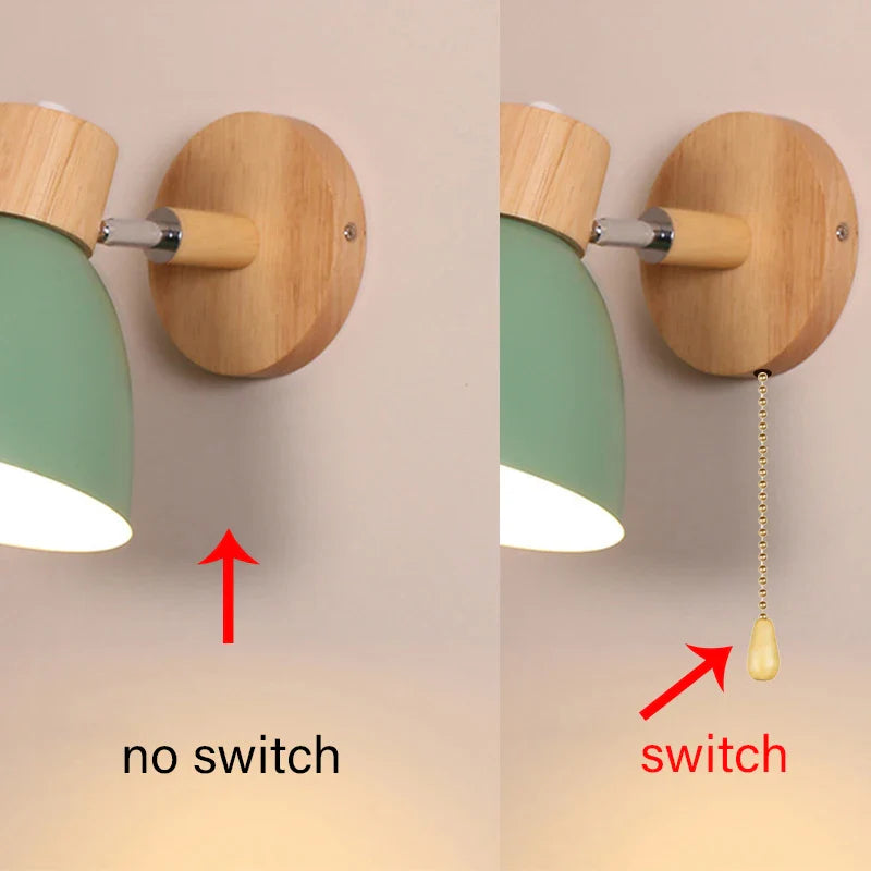 LumoNord Macaron Wandleuchte | Holz & Metall | 90° Schwenkbarer Lampenkopf | Skandinavisches Design | E27 Fassung (ohne Leuchtmittel)