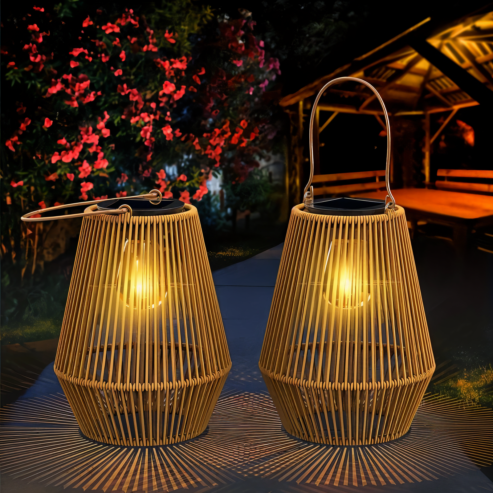 Luminara Naturlicht Solar Bambuslampe | Handgeflochten & Wetterfest | 12 Std. Leuchtdauer | Natürliches Design