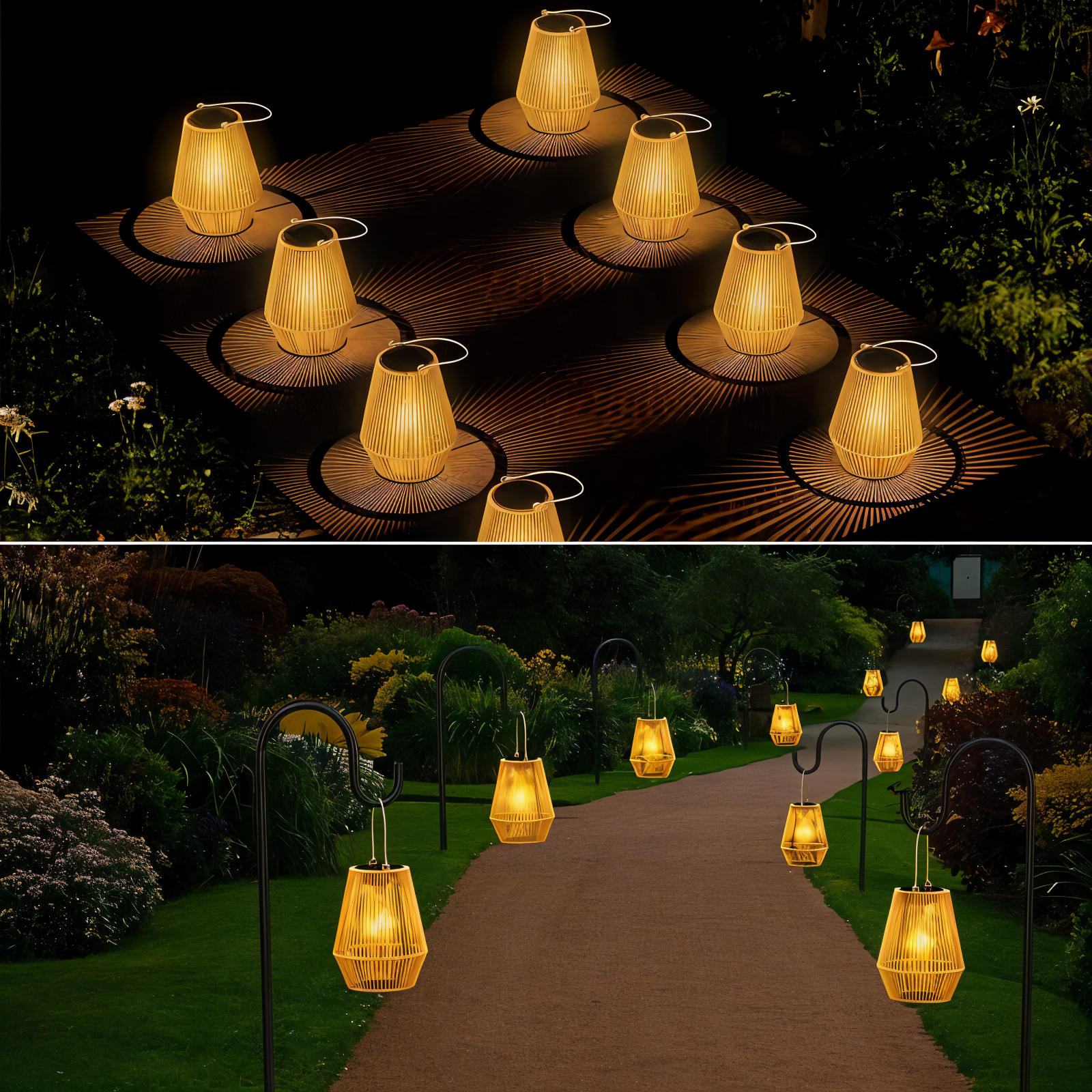 Luminara Naturlicht Solar Bambuslampe | Handgeflochten & Wetterfest | 12 Std. Leuchtdauer | Natürliches Design